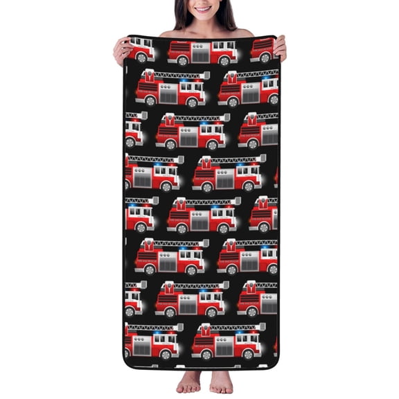 Cotton Bath Towels for Bathroom - Fire and Rescue Truck Microfiber Quick Dry Towels for Body Bath Sheets, Personalized Beach Towel, Soft Shower Towels for Travel Home Beach 27*55in