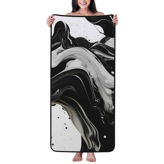 Cotton Bath Towels for Bathroom - Fluid Black White Paint Swirls Microfiber Quick Dry Towels for Body Bath Sheets, Personalized Beach Towel, Soft Shower Towels for Travel Home Beach 27*55in