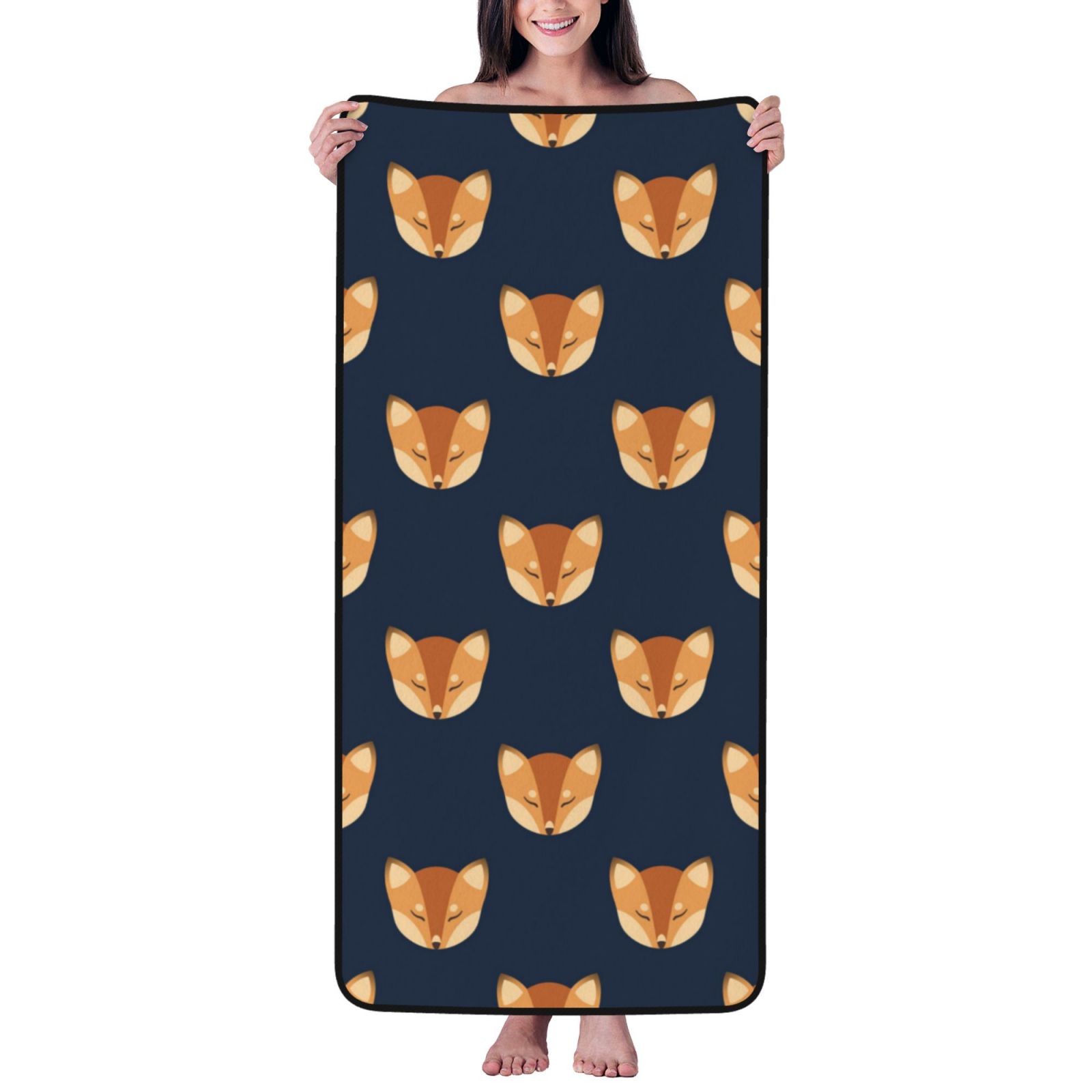 Cotton Bath Towels for Bathroom - Fox Print Black Microfiber Towels for Body Bath Sheets, Personalized Quick Dry Beach Towel, Soft Shower Towels for Travel, Home, Beach 27*55in