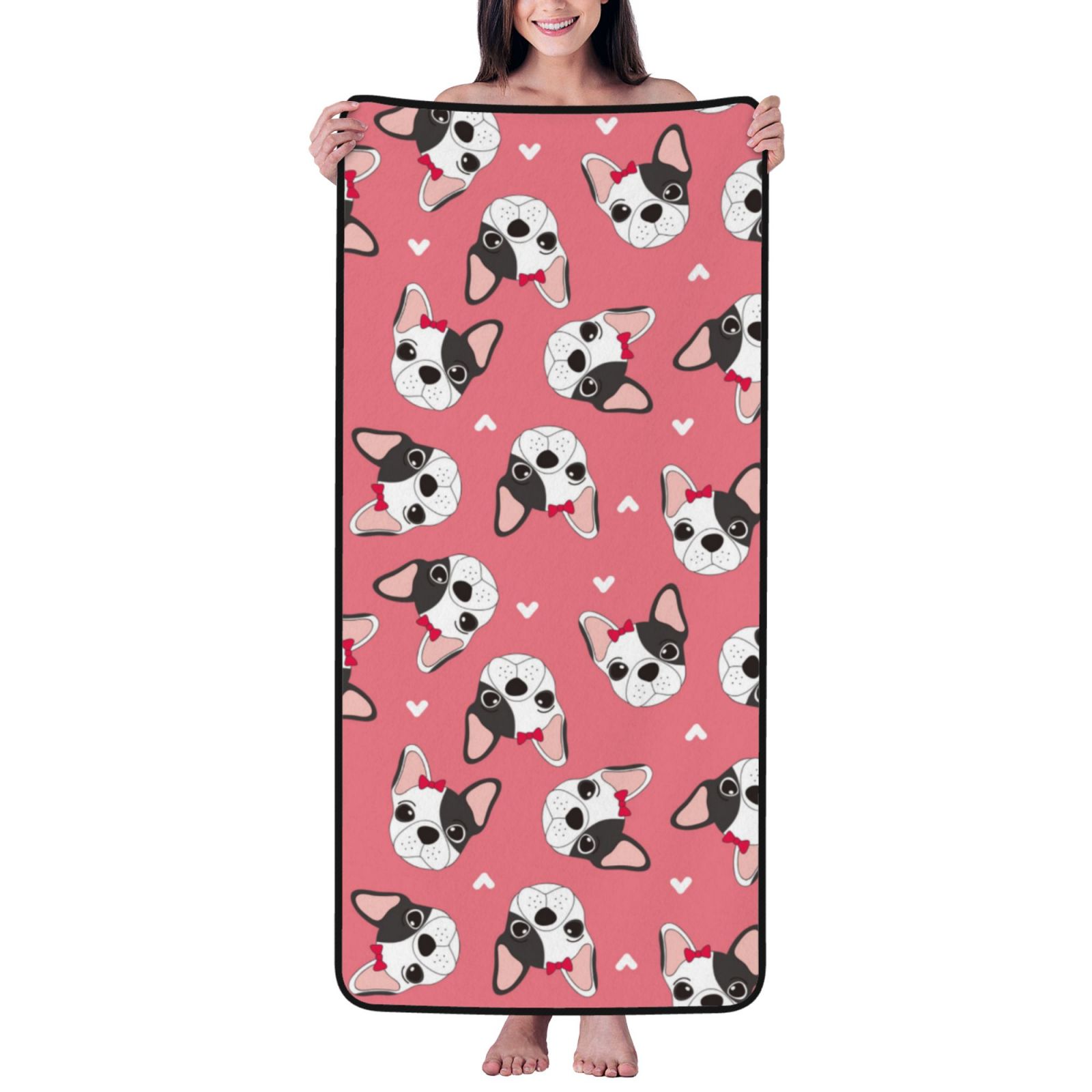 Cotton Bath Towels for Bathroom - French Bulldog Face Microfiber Quick Dry Towels for Body Bath Sheets, Personalized Beach Towel, Soft Shower Towels for Travel Home Beach 27*55in