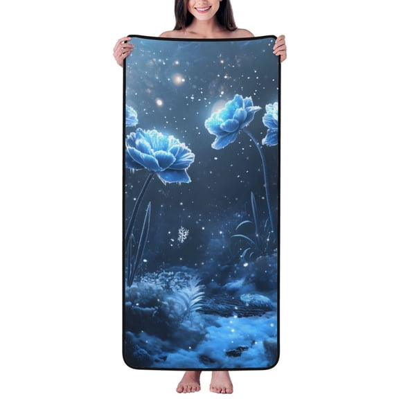 Cotton Bath Towels for Bathroom - Frosted Midnight Blooms Microfiber Quick Dry Towels for Body Bath Sheets, Personalized Beach Towel, Soft Shower Towels for Travel Home Beach 27*55in