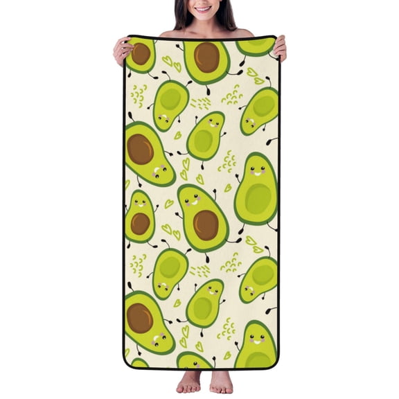 Cotton Bath Towels for Bathroom - Funny Avocado Green Love Microfiber Quick Dry Towels for Body Bath Sheets, Personalized Beach Towel, Soft Shower Towels for Travel Home Beach 27*55in