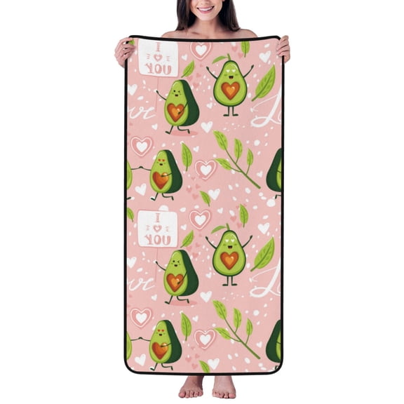Cotton Bath Towels for Bathroom - Funny Avocado Love Microfiber Quick Dry Towels for Body Bath Sheets, Personalized Beach Towel, Soft Shower Towels for Travel Home Beach 27*55in