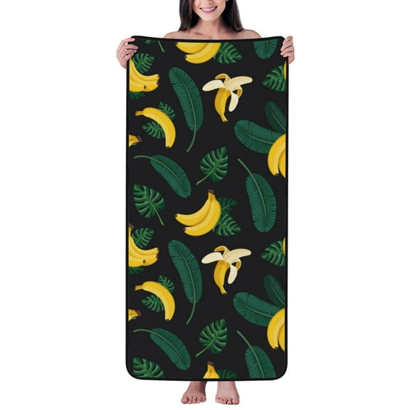 Cotton Bath Towels for Bathroom - Funny Banana Green Leaves Microfiber Quick Dry Towels for Body Bath Sheets, Personalized Beach Towel, Soft Shower Towels for Travel Home Beach 27*55in