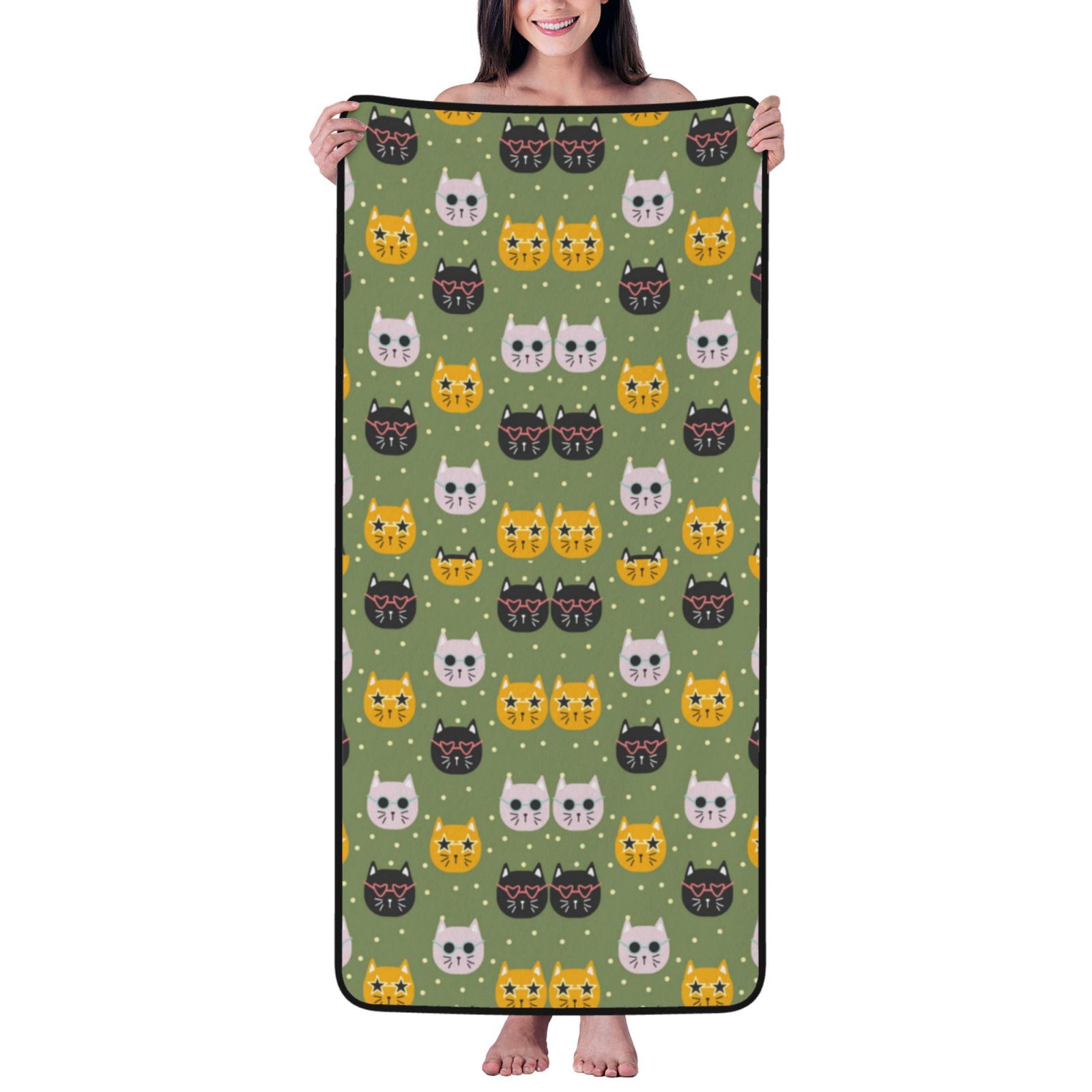 Cotton Bath Towels for Bathroom - Funny Cat Face Microfiber Quick Dry Towels for Body Bath Sheets, Personalized Beach Towel, Soft Shower Towels for Travel Home Beach 27*55in