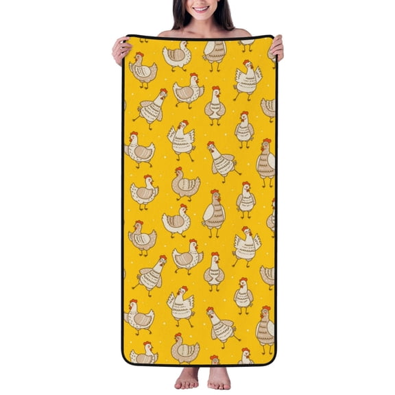 Cotton Bath Towels for Bathroom - Funny Cute Chicken Yellow Microfiber Quick Dry Towels for Body Bath Sheets, Personalized Beach Towel, Soft Shower Towels for Travel Home Beach 27*55in
