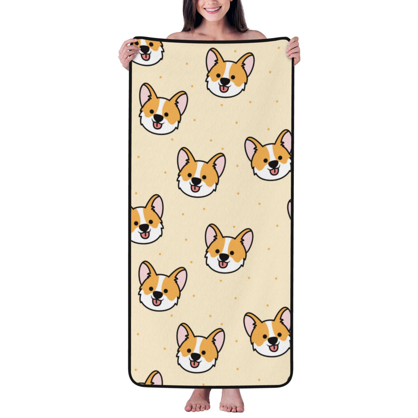 Cotton Bath Towels for Bathroom - Funny Cute Corgi Dog Face Microfiber Quick Dry Towels for Body Bath Sheets, Personalized Beach Towel, Soft Shower Towels for Travel Home Beach 27*55in