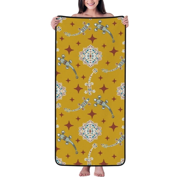 Cotton Bath Towels for Bathroom - Geometric Lizard Gecko Colorful_A Microfiber Quick Dry Towels for Body Bath Sheets, Personalized Beach Towel, Soft Shower Towels for Travel Home Beach 27*55in