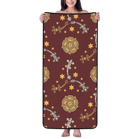 Cotton Bath Towels for Bathroom - Geometric Lizard Gecko Colorful_B Microfiber Quick Dry Towels for Body Bath Sheets, Personalized Beach Towel, Soft Shower Towels for Travel Home Beach 27*55in