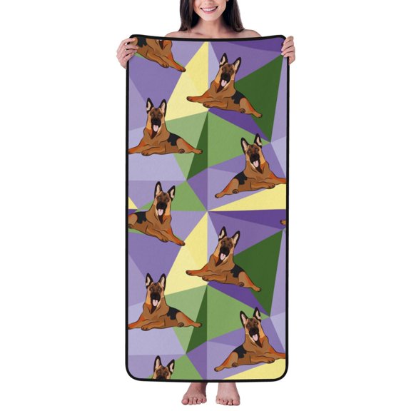 Cotton Bath Towels for Bathroom - German Shepherd Dog Geometry Microfiber Quick Dry Towels for Body Bath Sheets, Personalized Beach Towel, Soft Shower Towels for Travel Home Beach 27*55in