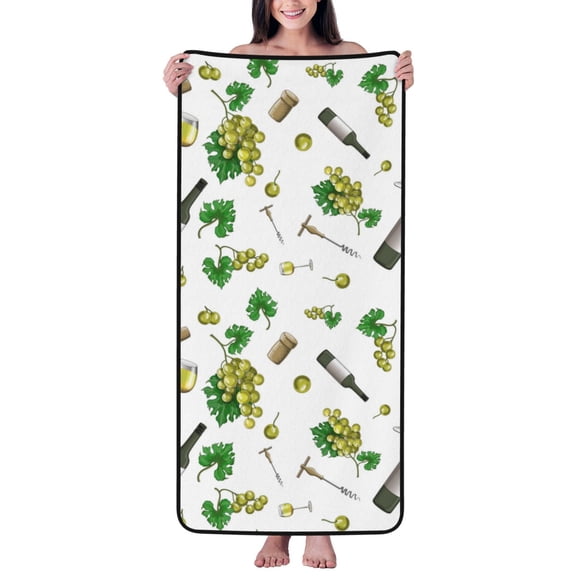 Cotton Bath Towels for Bathroom - Grape wine glass Microfiber Quick Dry Towels for Body Bath Sheets, Personalized Beach Towel, Soft Shower Towels for Travel Home Beach 27*55in