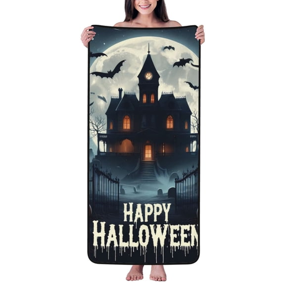 Cotton Bath Towels for Bathroom - Halloween Happy Castle Microfiber Quick Dry Towels for Body Bath Sheets, Personalized Beach Towel, Soft Shower Towels for Travel Home Beach 27*55in