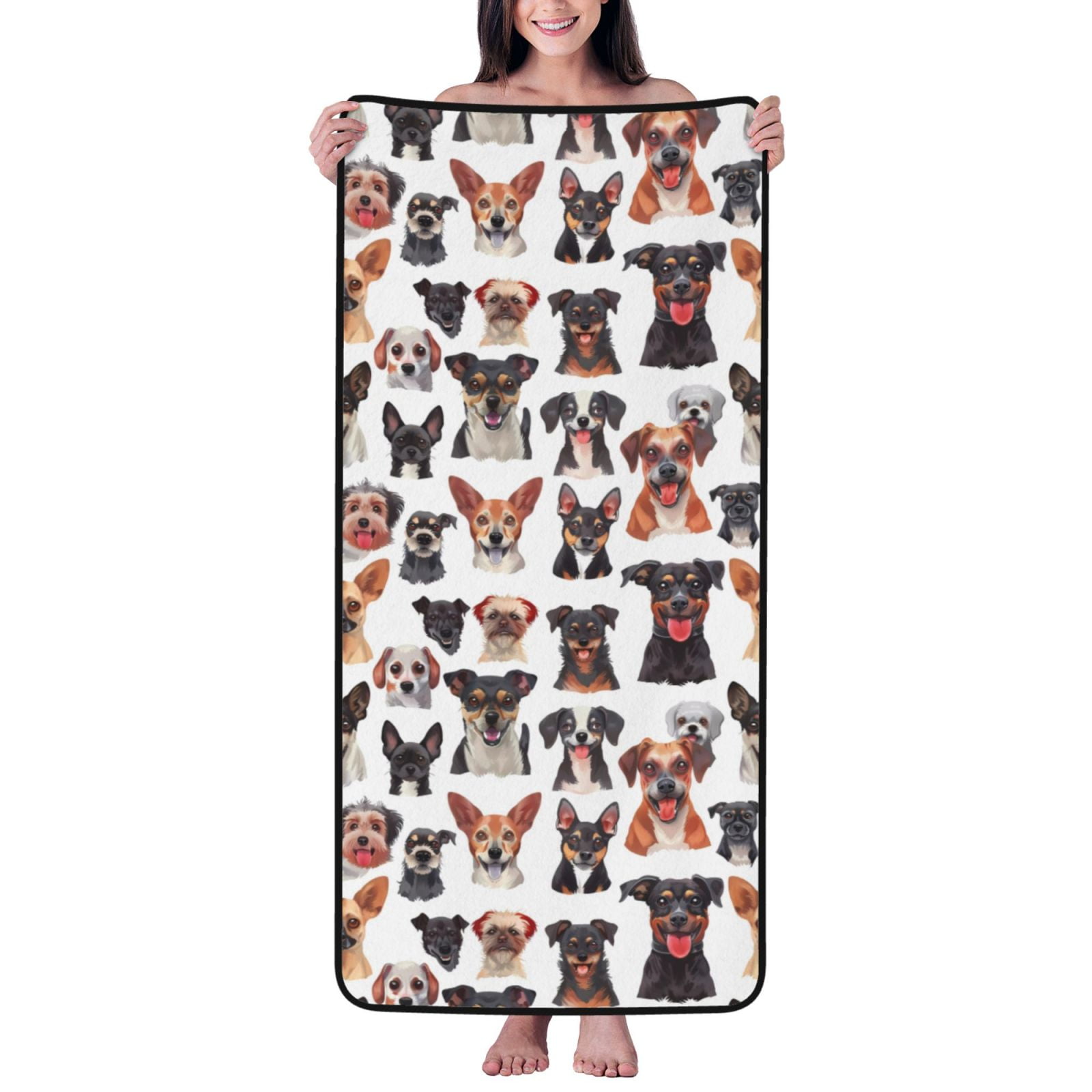 Cotton Bath Towels for Bathroom - Happy Dog Faces Collage Microfiber Quick Dry Towels for Body Bath Sheets, Personalized Beach Towel, Soft Shower Towels for Travel Home Beach 27*55in