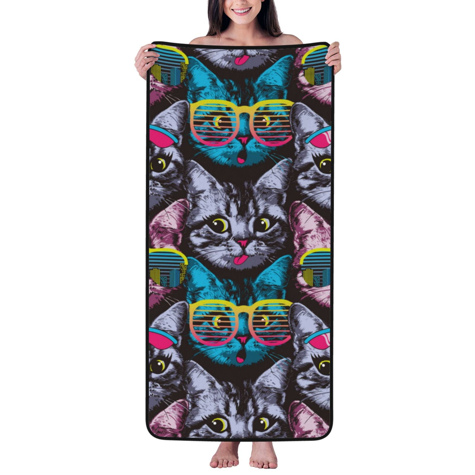 Cotton Bath Towels for Bathroom - Happy Kitten Faces Microfiber Quick Dry Towels for Body Bath Sheets, Personalized Beach Towel, Soft Shower Towels for Travel Home Beach 27*55in