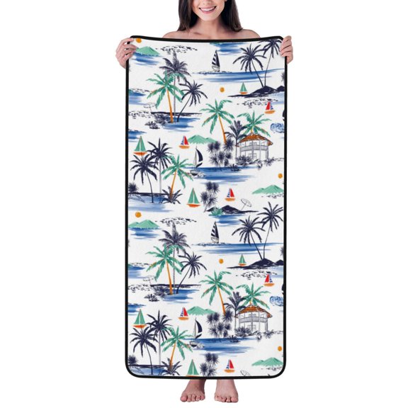 Cotton Bath Towels for Bathroom - Hawaiian Style Sailboat Microfiber Quick Dry Towels for Body Bath Sheets, Personalized Beach Towel, Soft Shower Towels for Travel Home Beach 27*55in