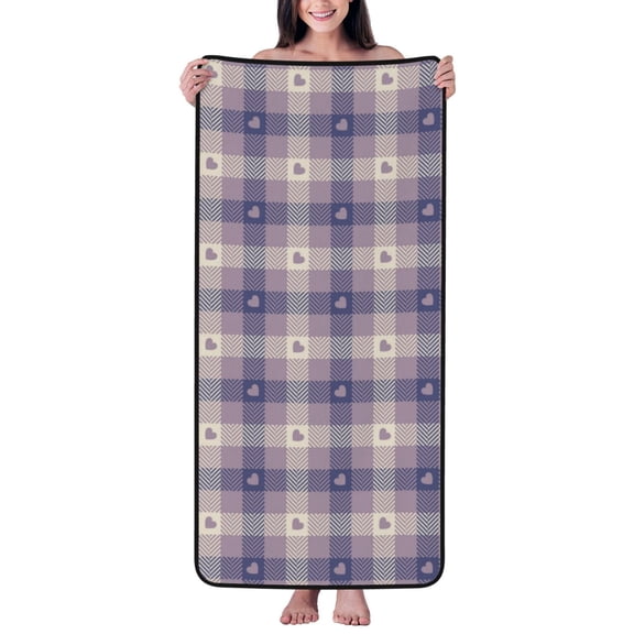Cotton Bath Towels for Bathroom - Heart Check Plaid Microfiber Quick Dry Towels for Body Bath Sheets, Personalized Beach Towel, Soft Shower Towels for Travel Home Beach 27*55in