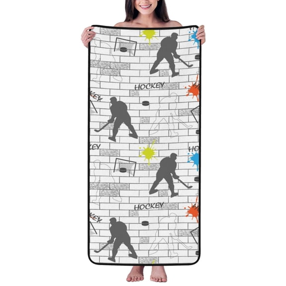 Cotton Bath Towels for Bathroom - Hockey players funny Microfiber Quick Dry Towels for Body Bath Sheets, Personalized Beach Towel, Soft Shower Towels for Travel Home Beach 27*55in