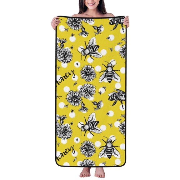 Cotton Bath Towels for Bathroom - Honeybee Microfiber Quick Dry Towels for Body Bath Sheets, Personalized Beach Towel, Soft Shower Towels for Travel Home Beach 27*55in