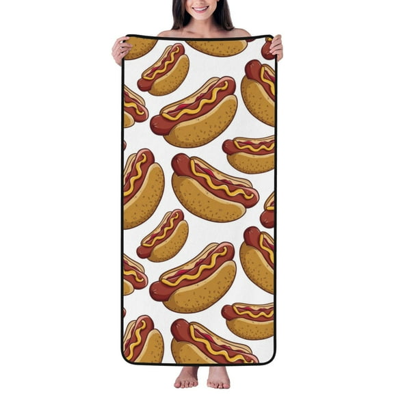 Cotton Bath Towels for Bathroom - Hot Dog Print No.903 Microfiber Quick Dry Towels for Body Bath Sheets, Personalized Beach Towel, Soft Shower Towels for Travel Home Beach 27*55in