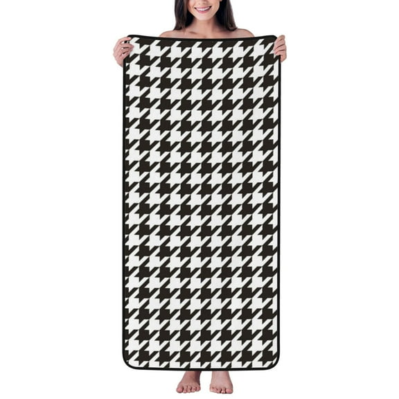 Cotton Bath Towels for Bathroom - Houndstooth Black And White Microfiber Quick Dry Towels for Body Bath Sheets, Personalized Beach Towel, Soft Shower Towels for Travel Home Beach 27*55in