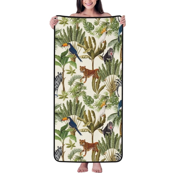 Cotton Bath Towels for Bathroom - Jungle animals Microfiber Quick Dry Towels for Body Bath Sheets, Personalized Beach Towel, Soft Shower Towels for Travel Home Beach 27*55in