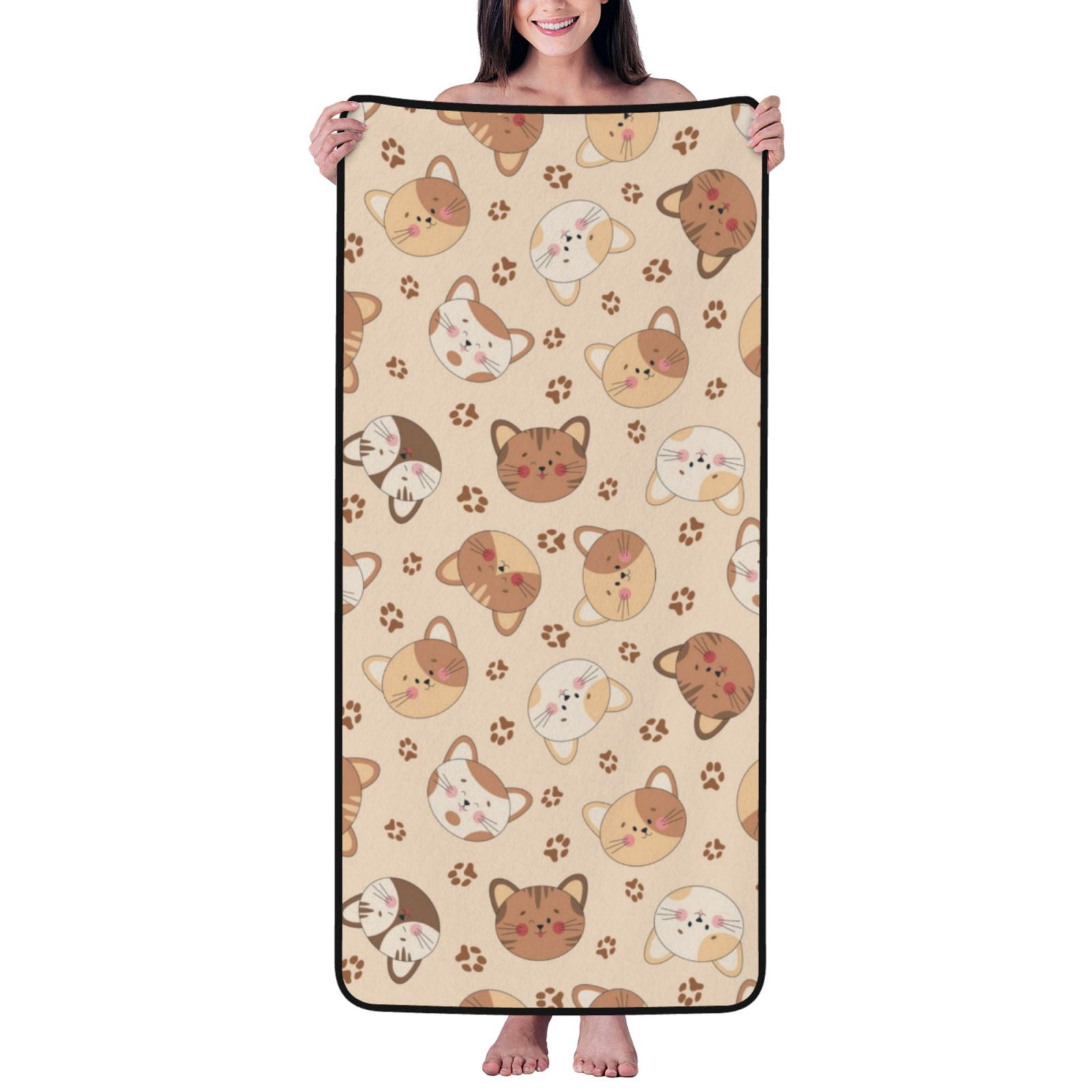 Cotton Bath Towels for Bathroom - Kawaii Cartoon Cat Face Microfiber Quick Dry Towels for Body Bath Sheets, Personalized Beach Towel, Soft Shower Towels for Travel Home Beach 27*55in