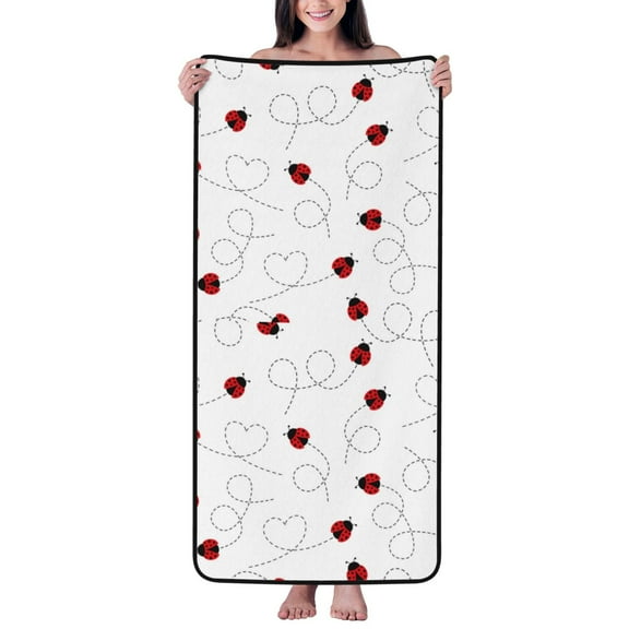 Cotton Bath Towels for Bathroom - Ladybugs Flying On Dotted Route Microfiber Quick Dry Towels for Body Bath Sheets, Personalized Beach Towel, Soft Shower Towels for Travel Home Beach 27*55in