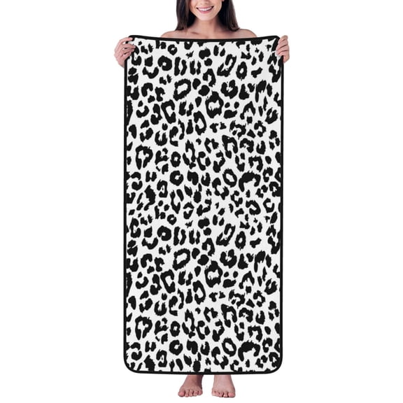 Cotton Bath Towels for Bathroom - Leopard black white texture Microfiber Quick Dry Towels for Body Bath Sheets, Personalized Beach Towel, Soft Shower Towels for Travel Home Beach 27*55in