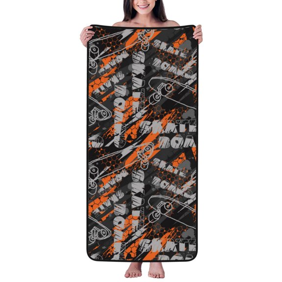 Cotton Bath Towels for Bathroom - Letters Skateboard Graffiti Microfiber Quick Dry Towels for Body Bath Sheets, Personalized Beach Towel, Soft Shower Towels for Travel Home Beach 27*55in