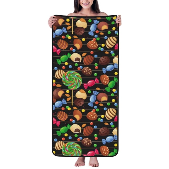 Cotton Bath Towels for Bathroom - Lollipop Candy Chocolate Bean Print Microfiber Quick Dry Towels for Body Bath Sheets, Personalized Beach Towel, Soft Shower Towels for Travel Home Beach 27*55in