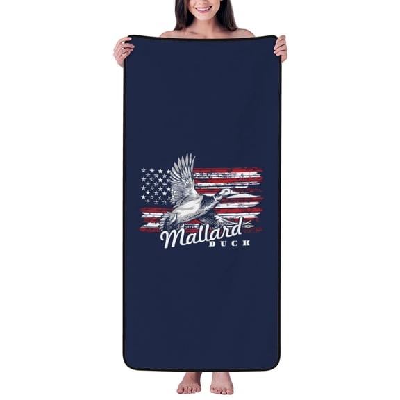 Cotton Bath Towels for Bathroom - Mallard Duck With American Flag Microfiber Quick Dry Towels for Body Bath Sheets, Personalized Beach Towel, Soft Shower Towels for Travel Home Beach 27*55in