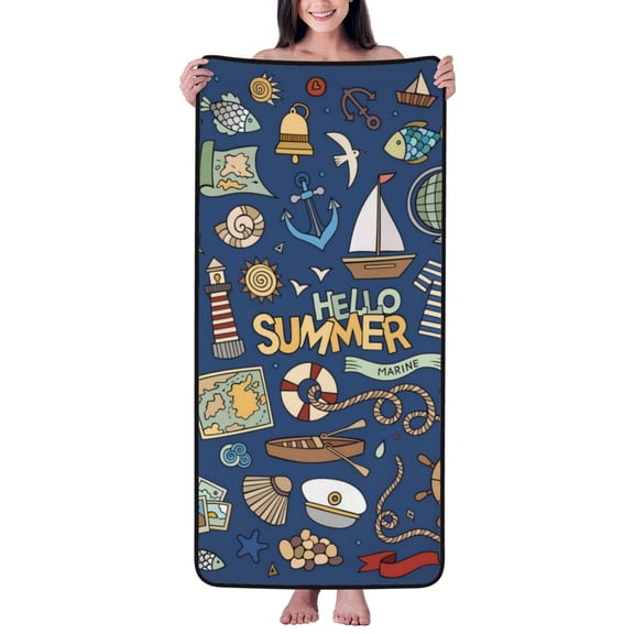 Cotton Bath Towels for Bathroom - Marine Nautical Microfiber Quick Dry Towels for Body Bath Sheets, Personalized Beach Towel, Soft Shower Towels for Travel Home Beach 27*55in