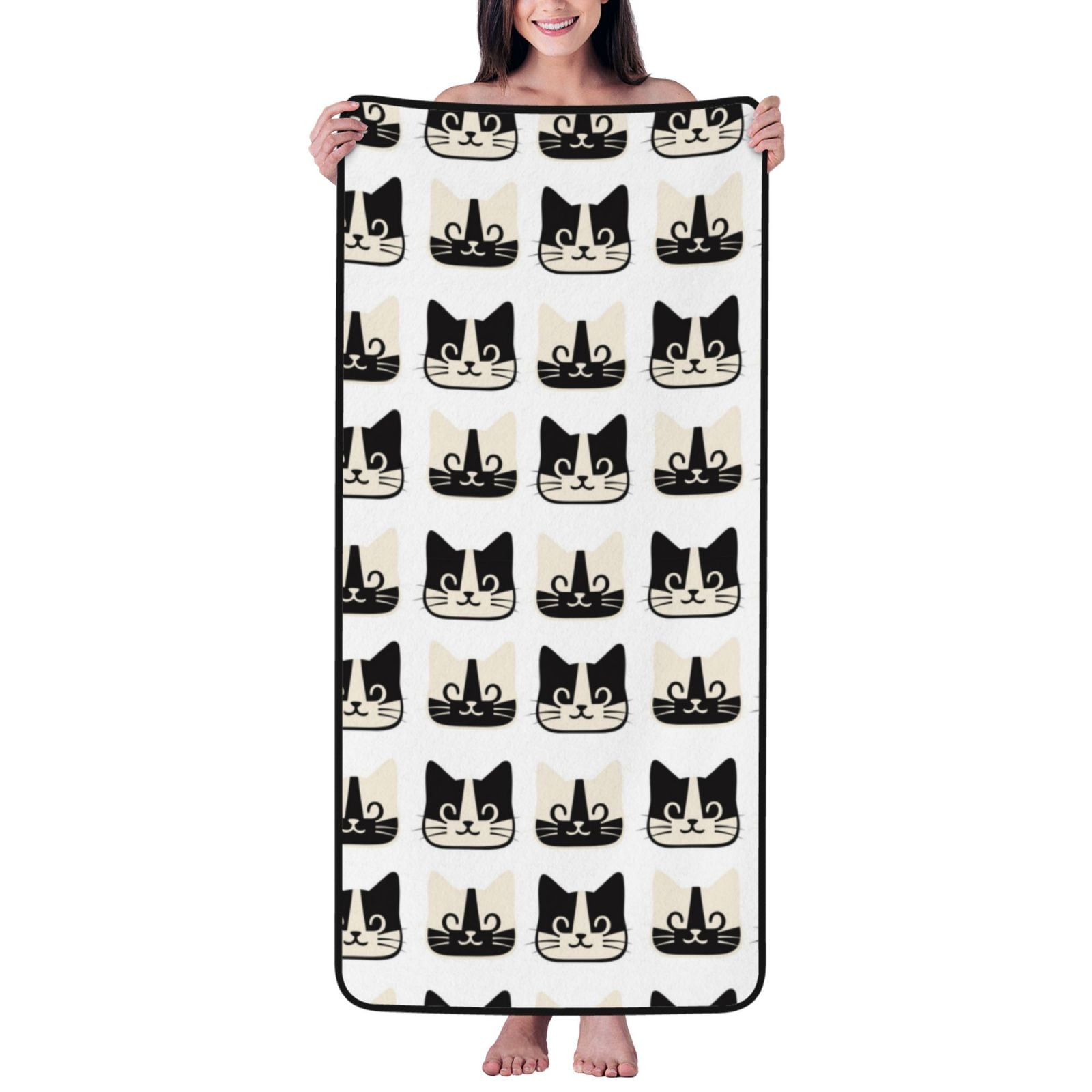 Cotton Bath Towels for Bathroom - Minimalist Cute Cartoon Cat Face Microfiber Quick Dry Towels for Body Bath Sheets, Personalized Beach Towel, Soft Shower Towels for Travel Home Beach 27*55in