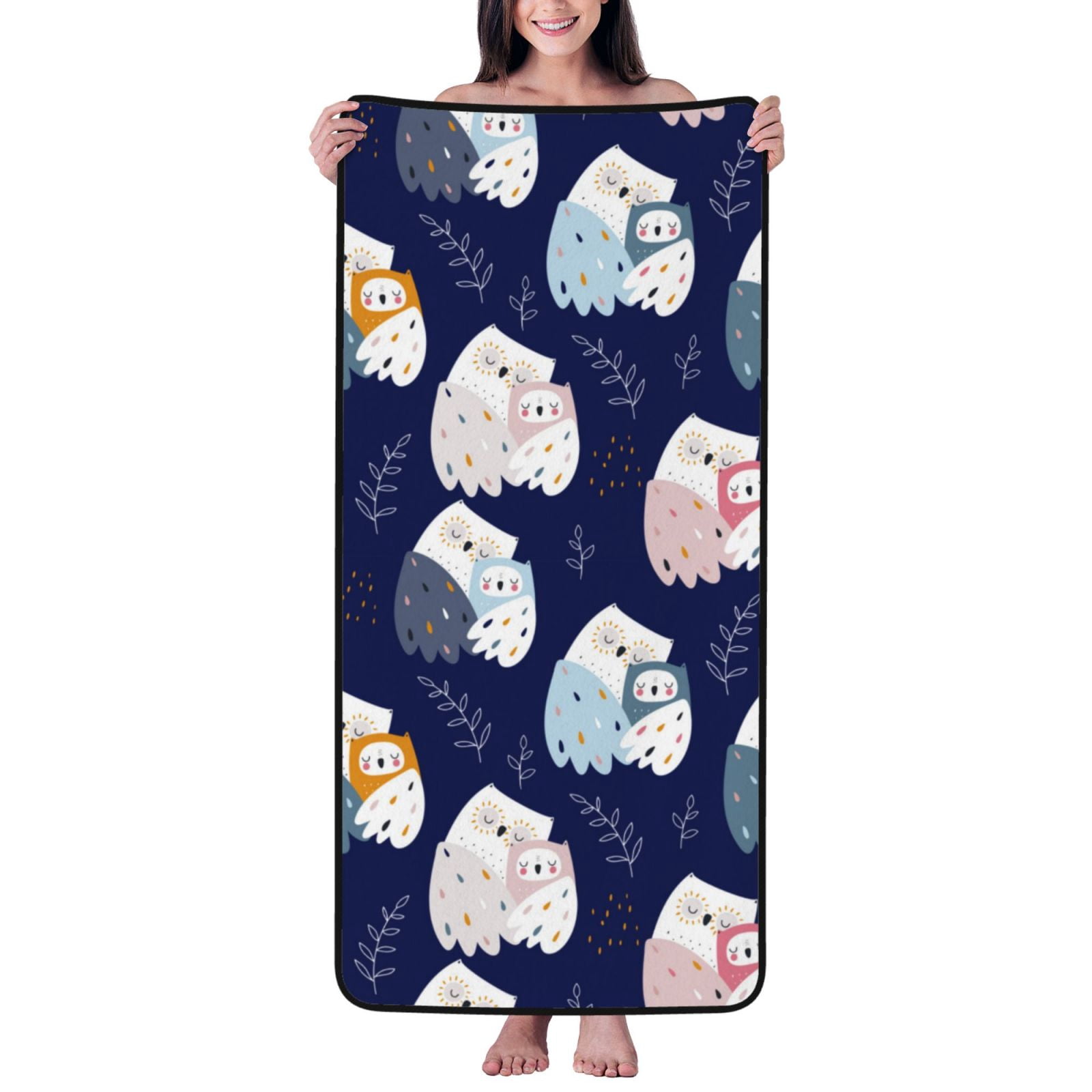 Cotton Bath Towels for Bathroom - Mom And Baby Owls Microfiber Quick Dry Towels for Body Bath Sheets, Personalized Beach Towel, Soft Shower Towels for Travel Home Beach 27*55in