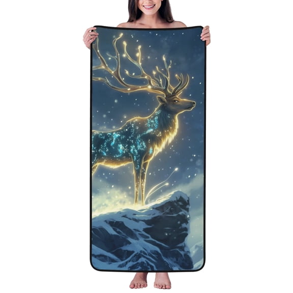 Cotton Bath Towels for Bathroom - Moonlit Snow Mountain Deer A Microfiber Quick Dry Towels for Body Bath Sheets, Personalized Beach Towel, Soft Shower Towels for Travel Home Beach 27*55in