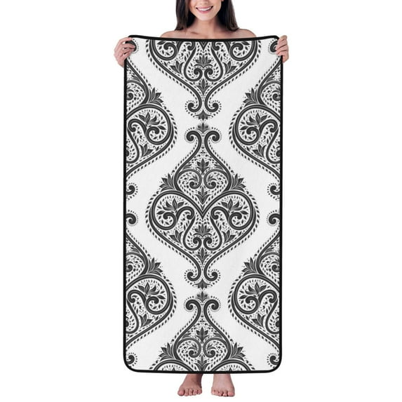 Cotton Bath Towels for Bathroom - Paisley Pattern Black White Microfiber Quick Dry Towels for Body Bath Sheets, Personalized Beach Towel, Soft Shower Towels for Travel Home Beach 27*55in