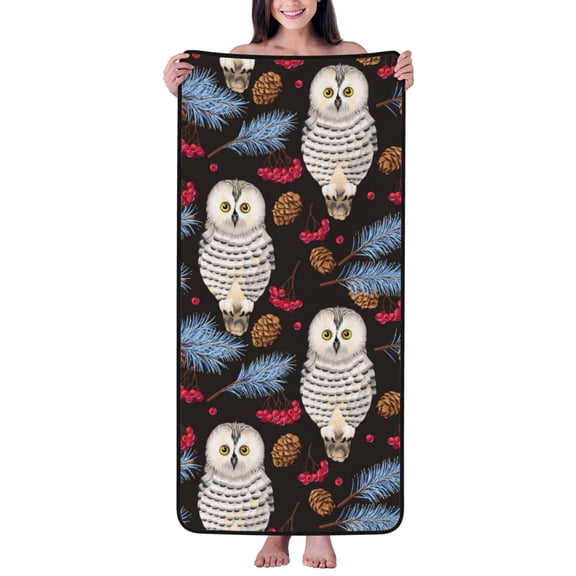 Cotton Bath Towels for Bathroom - Pinecone Owl White Microfiber Quick Dry Towels for Body Bath Sheets, Personalized Beach Towel, Soft Shower Towels for Travel Home Beach 27*55in