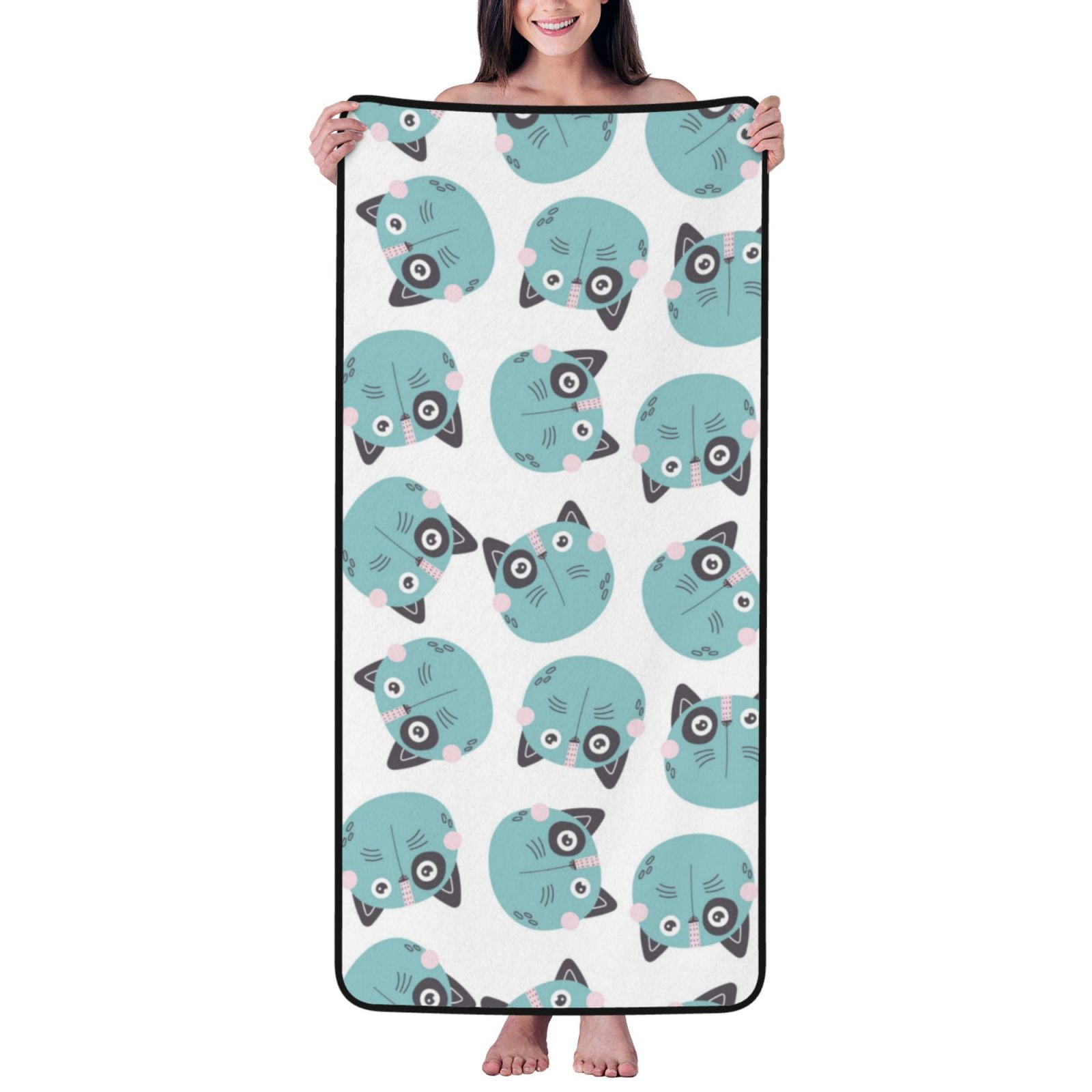 Cotton Bath Towels for Bathroom - Quirky Cartoon Cat Face Microfiber Quick Dry Towels for Body Bath Sheets, Personalized Beach Towel, Soft Shower Towels for Travel Home Beach 27*55in
