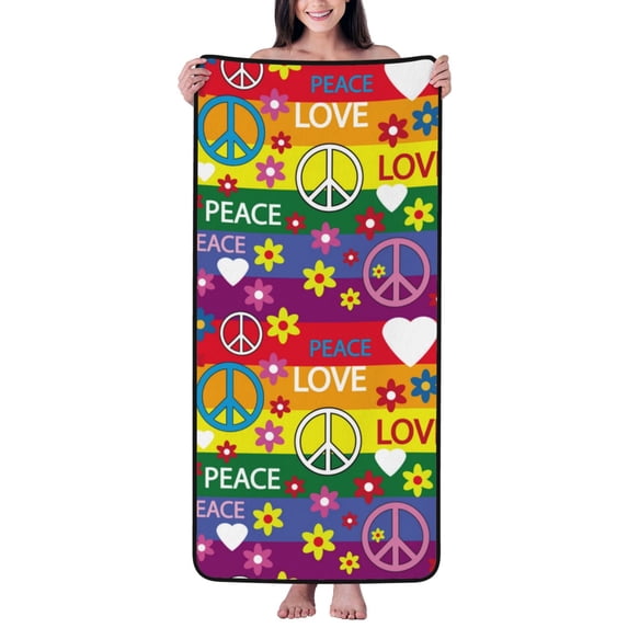 Cotton Bath Towels for Bathroom - Rainbow peace sign cute Microfiber Quick Dry Towels for Body Bath Sheets, Personalized Beach Towel, Soft Shower Towels for Travel Home Beach 27*55in