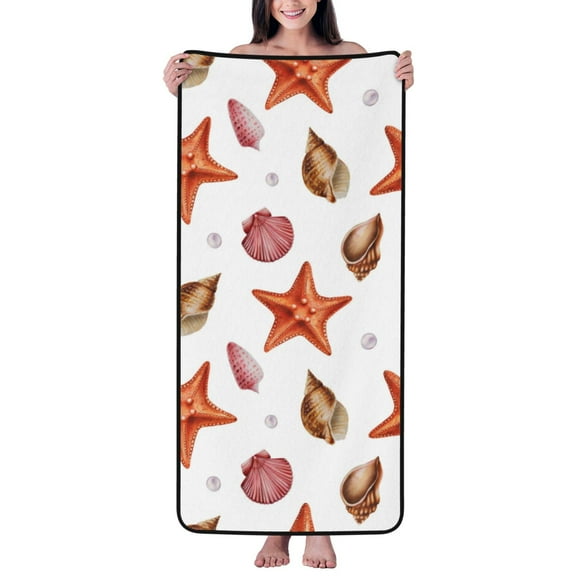 Cotton Bath Towels for Bathroom - Red Starfish Pink Scallops Microfiber Quick Dry Towels for Body Bath Sheets, Personalized Beach Towel, Soft Shower Towels for Travel Home Beach 27*55in