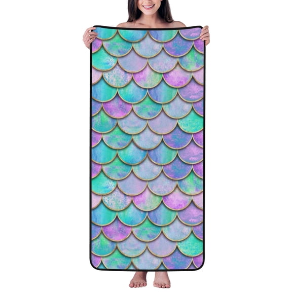 Cotton Bath Towels for Bathroom - Retro green pink fish scale Microfiber Quick Dry Towels for Body Bath Sheets, Personalized Beach Towel, Soft Shower Towels for Travel Home Beach 27*55in