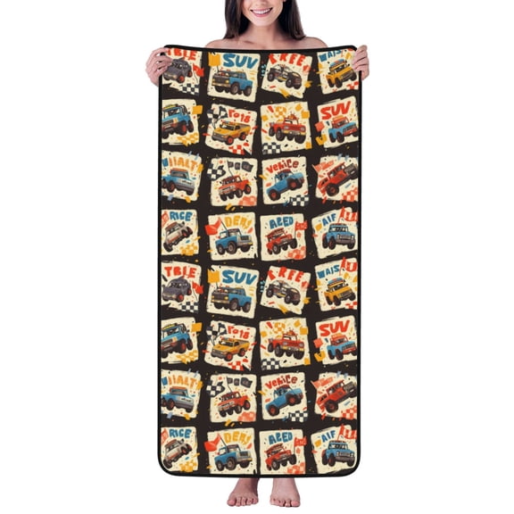 Cotton Bath Towels for Bathroom - SUV colorful off road car Microfiber Quick Dry Towels for Body Bath Sheets, Personalized Beach Towel, Soft Shower Towels for Travel Home Beach 27*55in