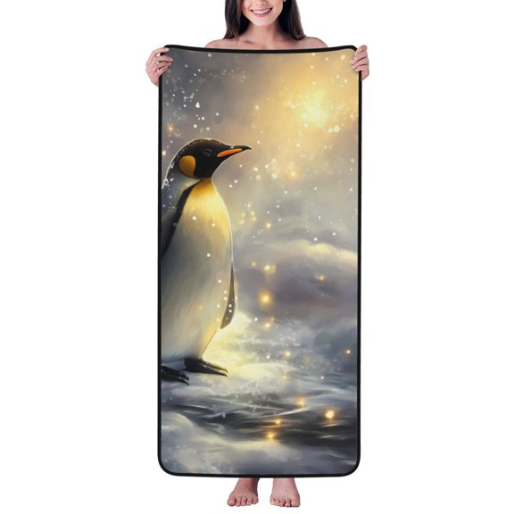 Cotton Bath Towels for Bathroom - Serene Penguin Winter Microfiber Quick Dry Towels for Body Bath Sheets, Personalized Beach Towel, Soft Shower Towels for Travel Home Beach 27*55in