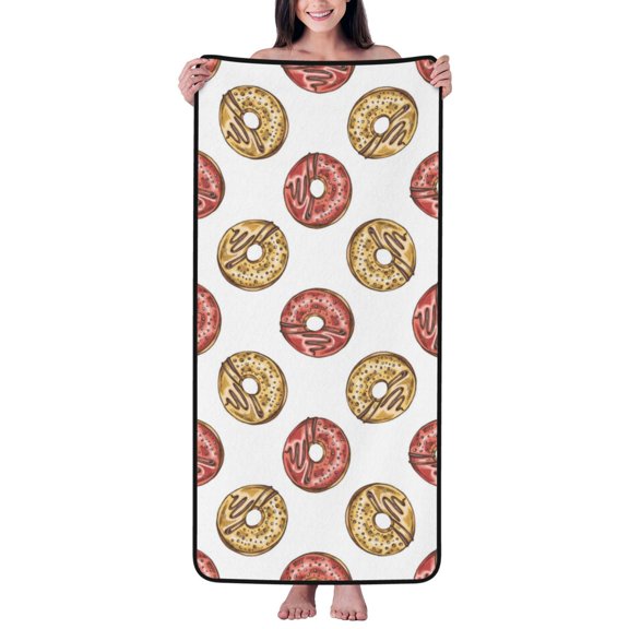 Cotton Bath Towels for Bathroom - Simple Donut Print Microfiber Quick Dry Towels for Body Bath Sheets, Personalized Beach Towel, Soft Shower Towels for Travel Home Beach 27*55in