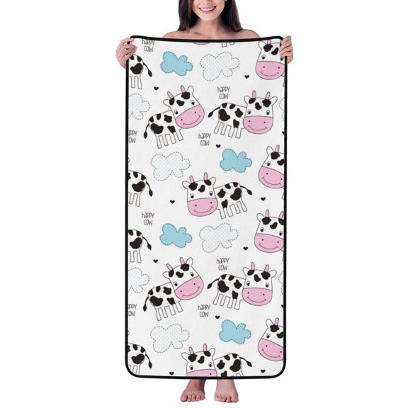 Cotton Bath Towels for Bathroom - Simple Funny Cute Cow Microfiber Quick Dry Towels for Body Bath Sheets, Personalized Beach Towel, Soft Shower Towels for Travel Home Beach 27*55in