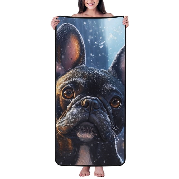 Cotton Bath Towels for Bathroom - Snowy Streets Bulldog Gaze Microfiber Quick Dry Towels for Body Bath Sheets, Personalized Beach Towel, Soft Shower Towels for Travel Home Beach 27*55in