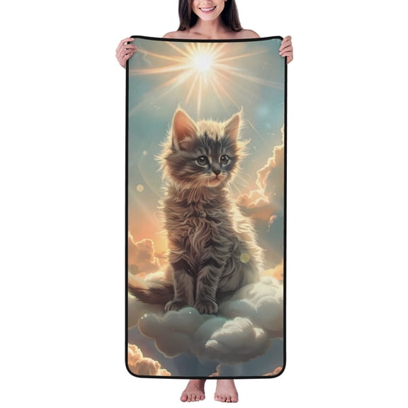 Cotton Bath Towels for Bathroom - Sunshine Cloud Kitten Microfiber Quick Dry Towels for Body Bath Sheets, Personalized Beach Towel, Soft Shower Towels for Travel Home Beach 27*55in