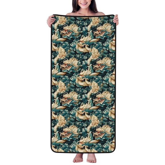 Cotton Bath Towels for Bathroom - Traditional Clouds Dragon Microfiber Quick Dry Towels for Body Bath Sheets, Personalized Beach Towel, Soft Shower Towels for Travel Home Beach 27*55in