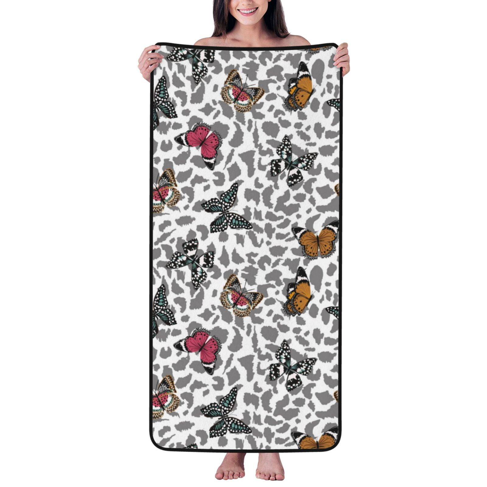 Cotton Bath Towels for Bathroom Trendy butterfly grey Leopard