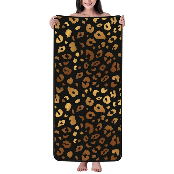 Cotton Bath Towels for Bathroom - Trendy gold leopard black Microfiber Quick Dry Towels for Body Bath Sheets, Personalized Beach Towel, Soft Shower Towels for Travel Home Beach 27*55in
